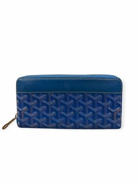 Goyard Goyardine Zip Around Wallet Blue Yellow Made in France